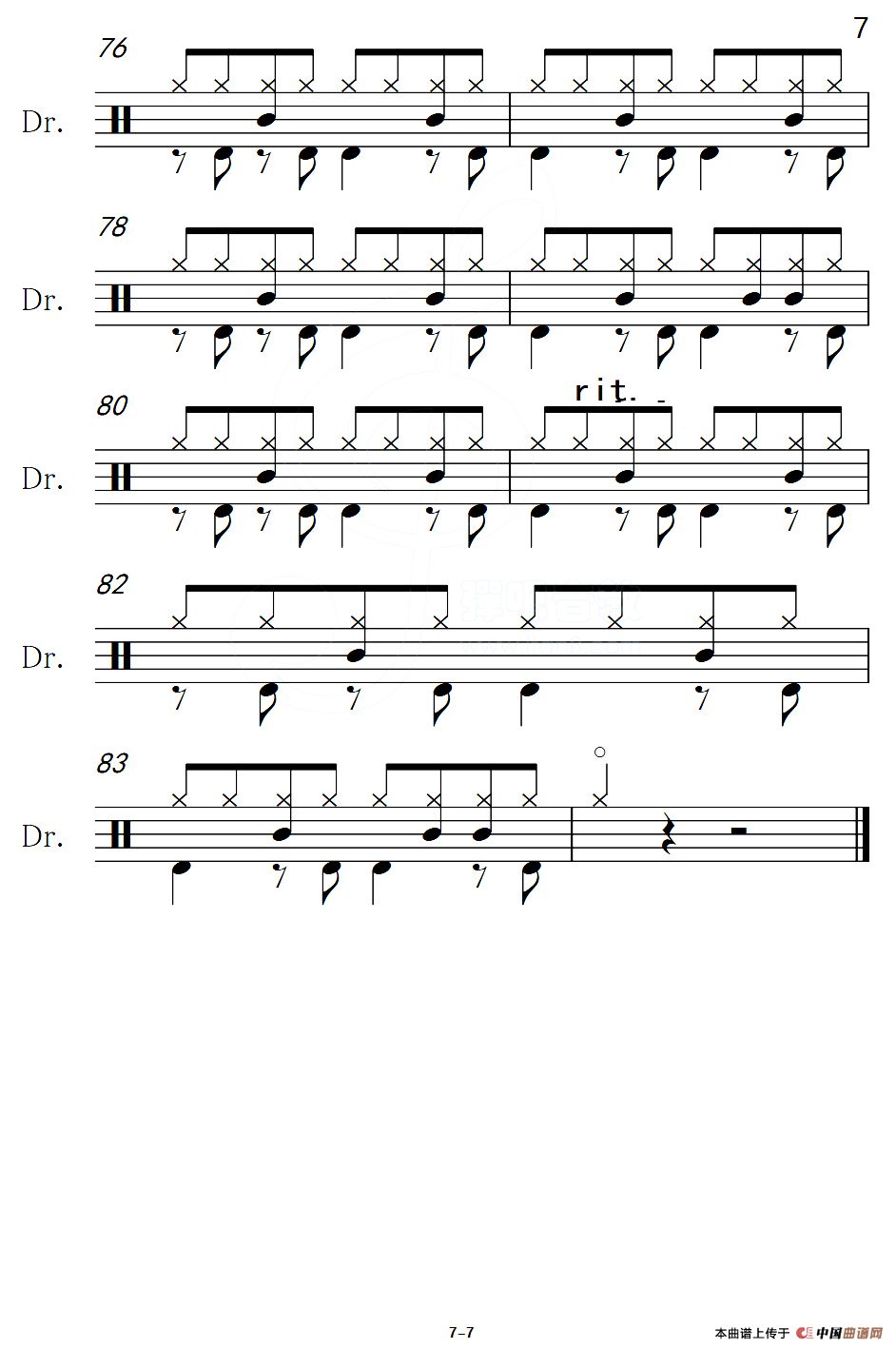 蓝蓝的夜，蓝蓝的梦（架子鼓谱）