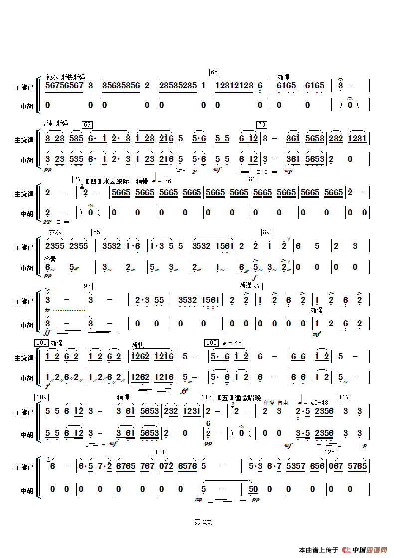 春江花月夜（主旋律与中胡分谱）