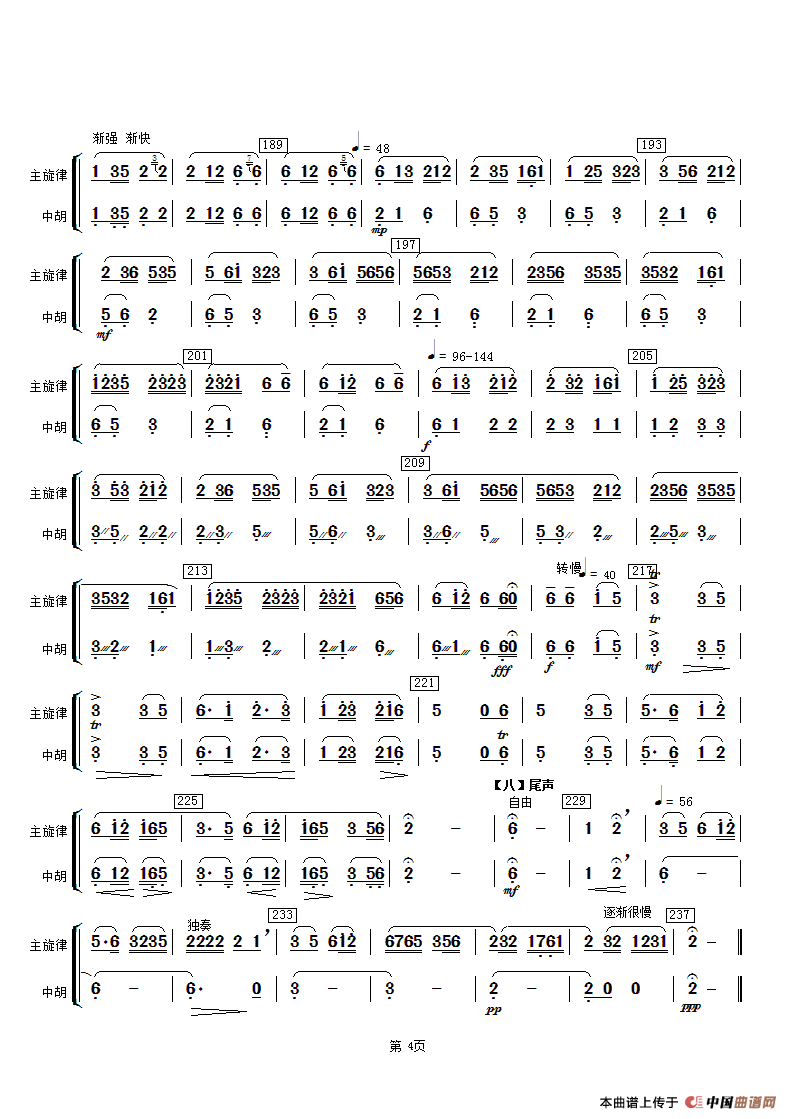 春江花月夜（主旋律与中胡分谱）