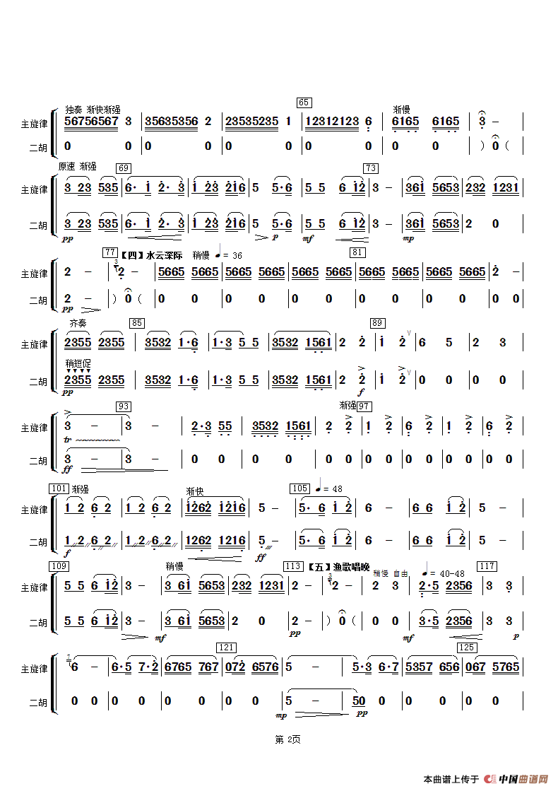 春江花月夜（主旋律与二胡分谱）