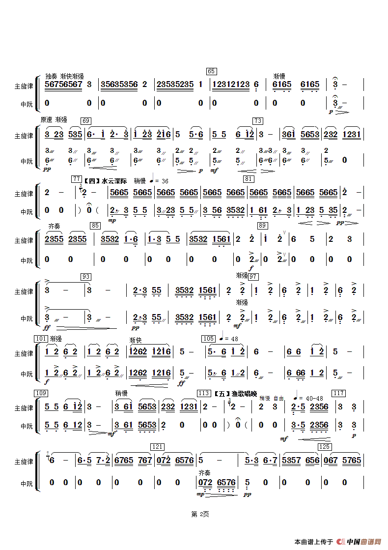春江花月夜（主旋律与中阮分谱）