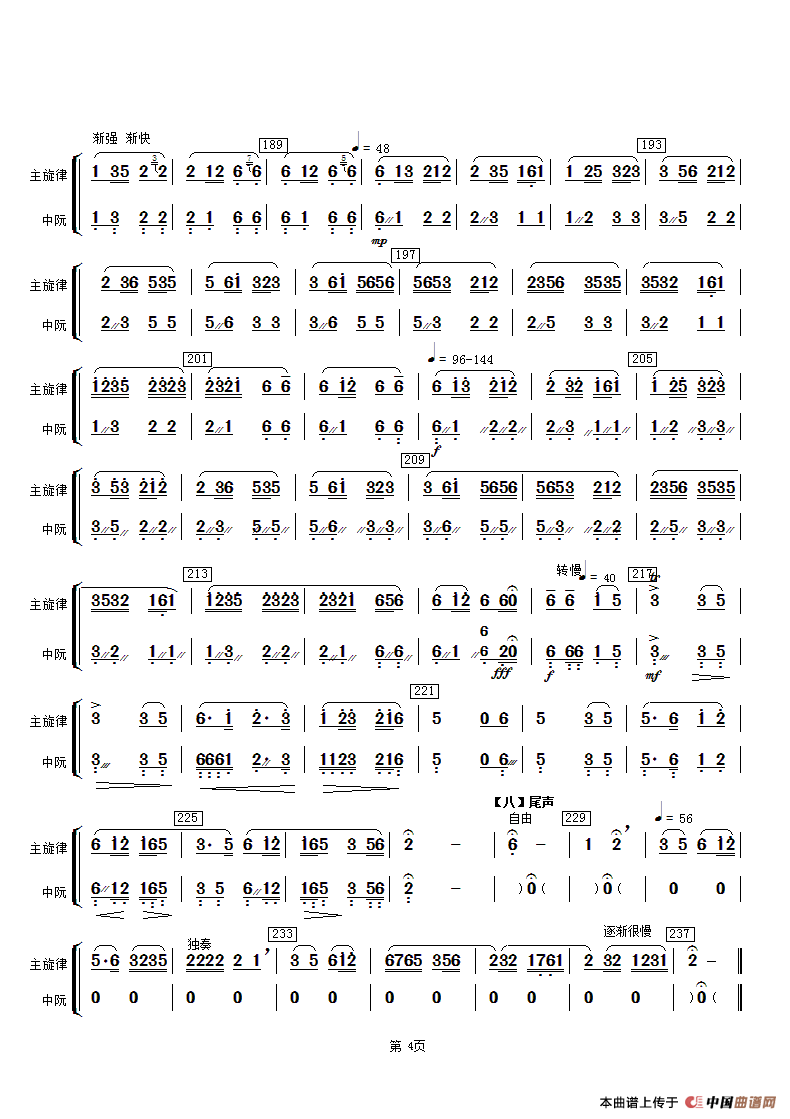 春江花月夜（主旋律与中阮分谱）