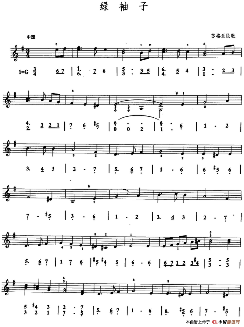 绿袖子（口风琴、线简谱混排版）