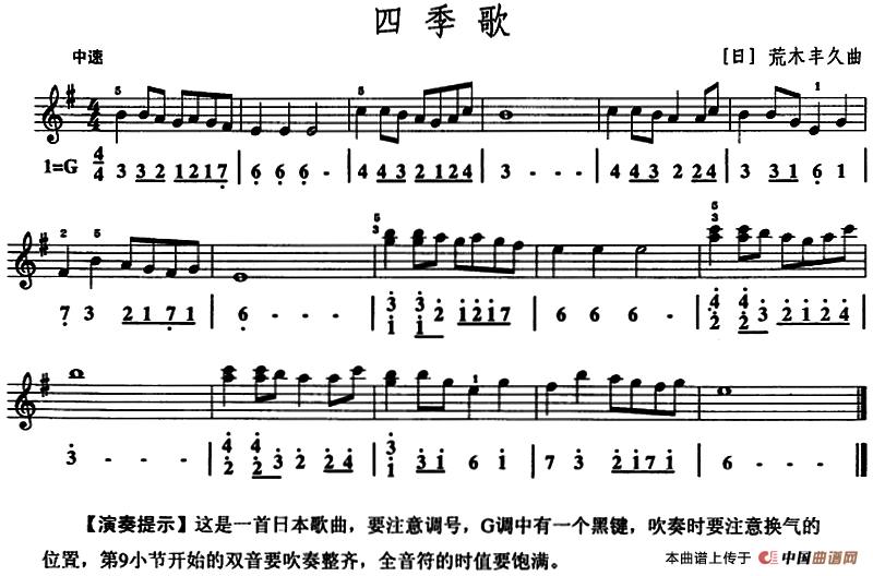 四季歌（口风琴、线简谱混排版）