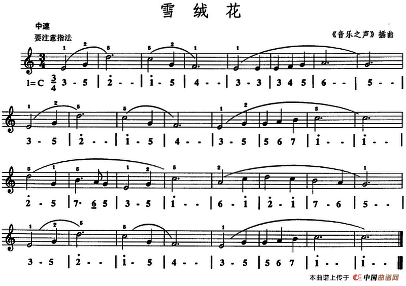 雪绒花（《音乐之声》插曲）（口风琴、线简谱混排版）
