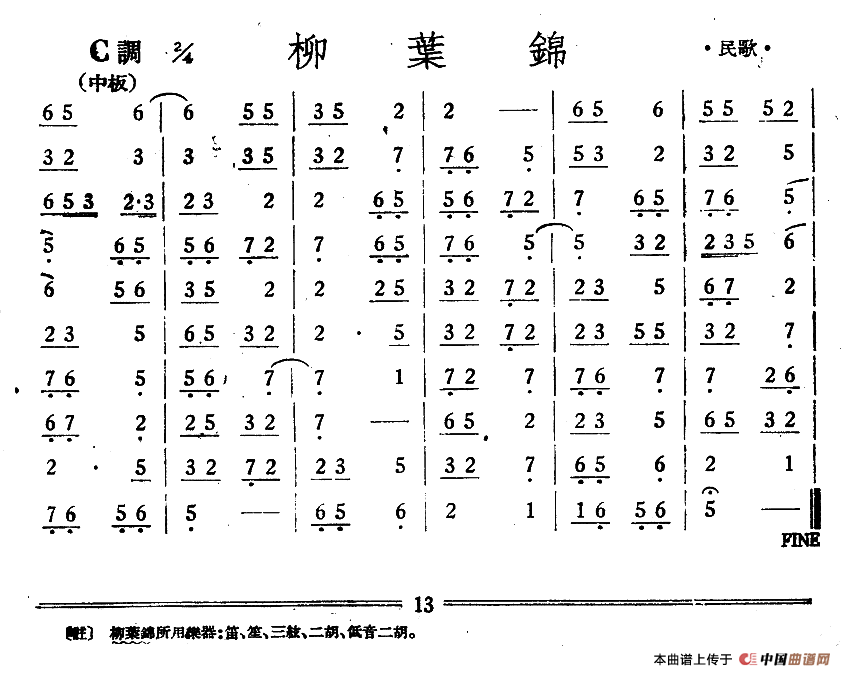 柳叶锦（丝竹乐谱）