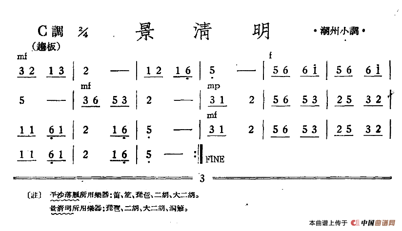 景清明（潮州小调）（丝竹乐谱）