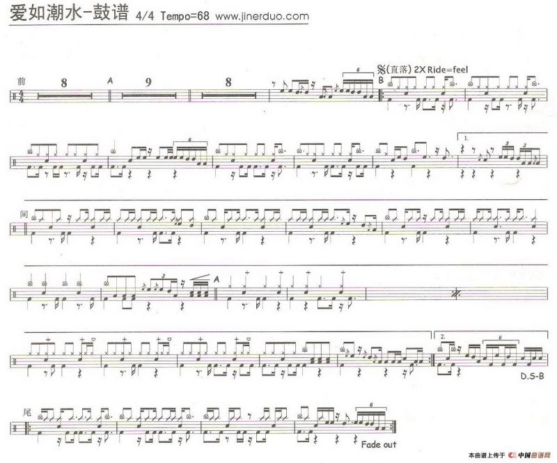 爱如潮水（架子鼓谱）
