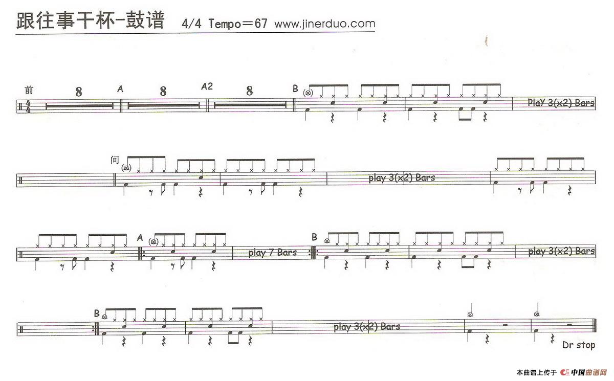 跟往事干杯（架子鼓谱）