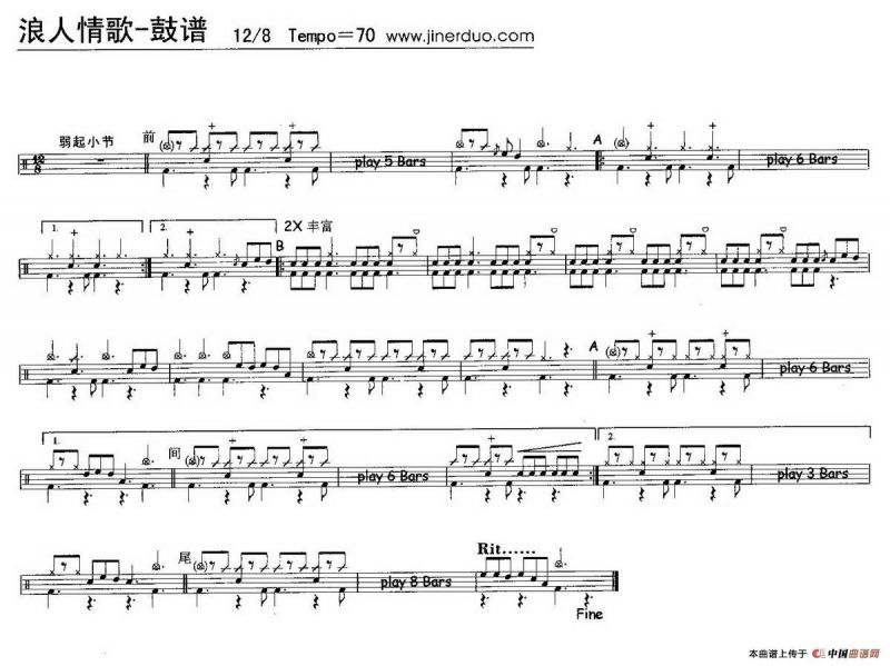 浪人情歌（架子鼓谱）