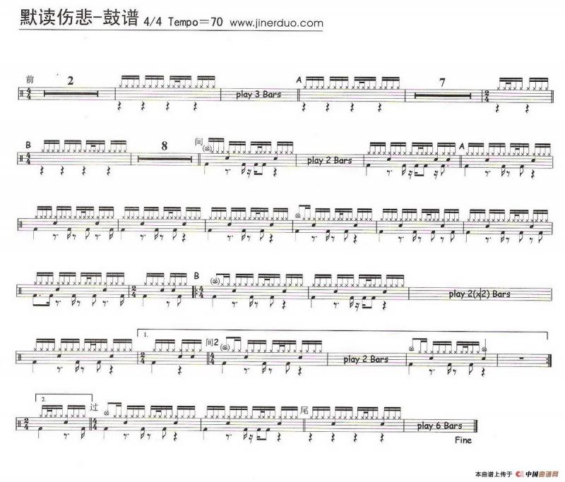 默读伤悲（架子鼓谱）