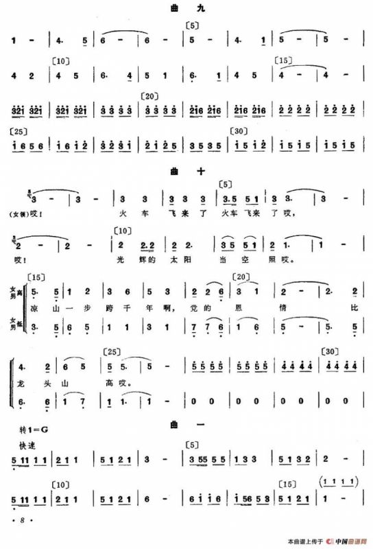 火车飞来大凉山（三人舞主旋律谱）