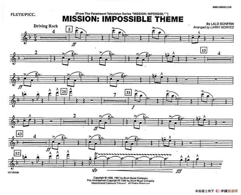 不可能的任务（电影《007》管乐团分谱）