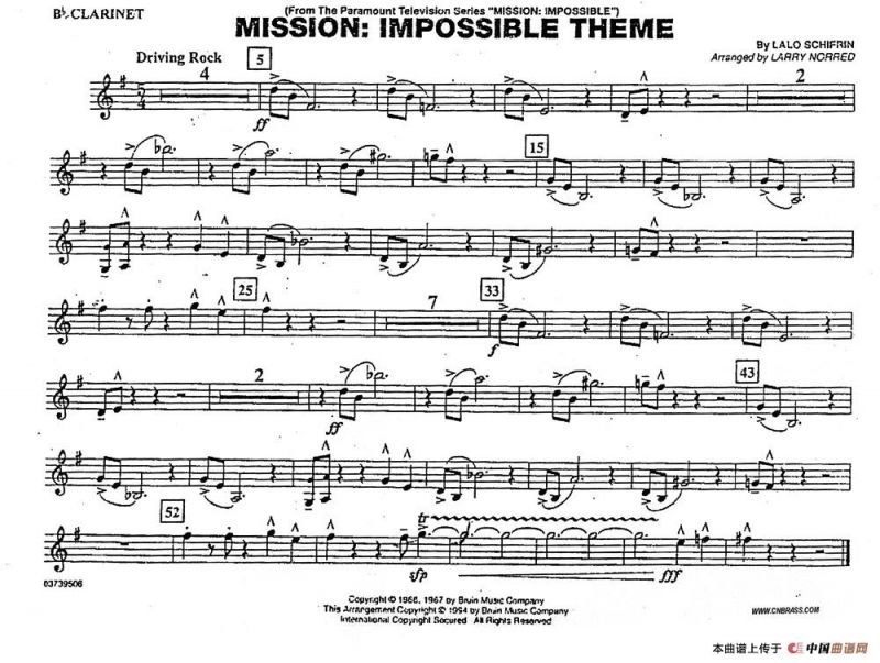 不可能的任务（电影《007》管乐团分谱）