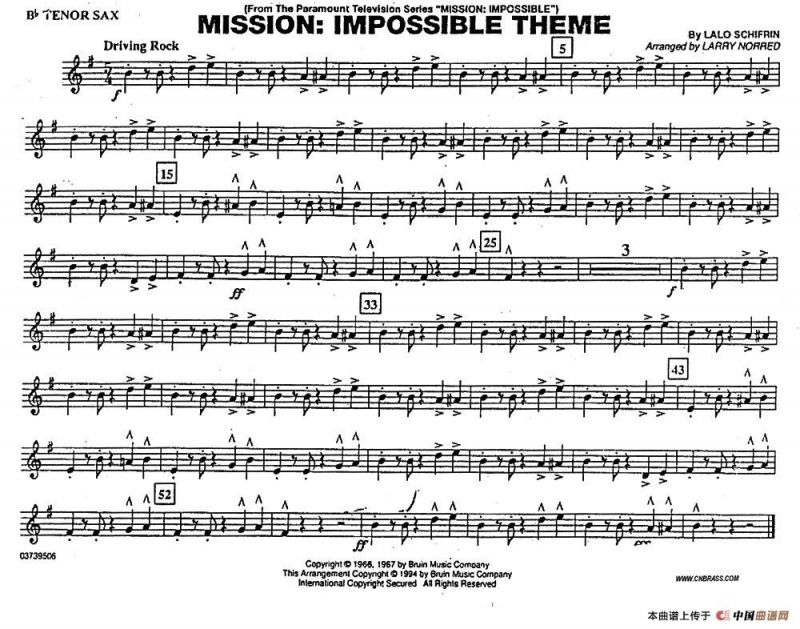不可能的任务（电影《007》管乐团分谱）