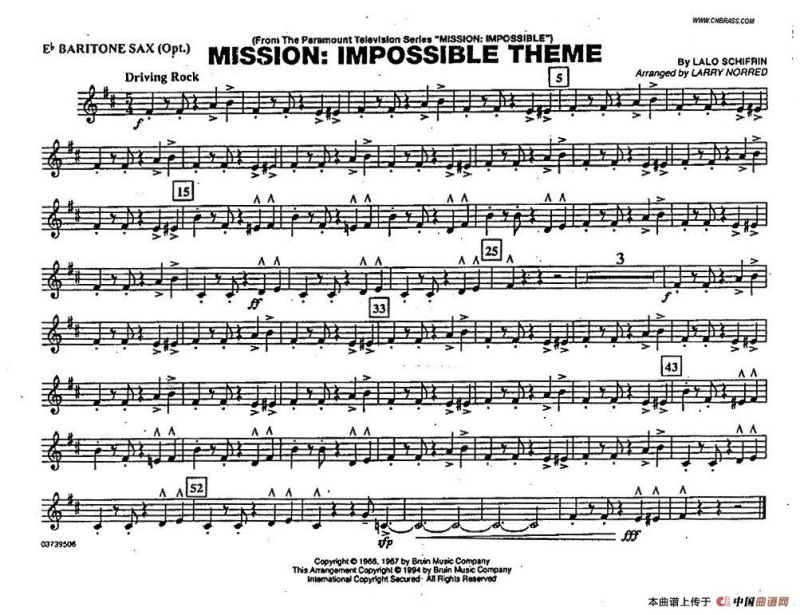 不可能的任务（电影《007》管乐团分谱）