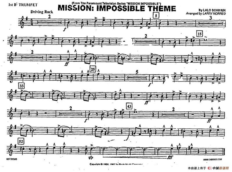 不可能的任务（电影《007》管乐团分谱）