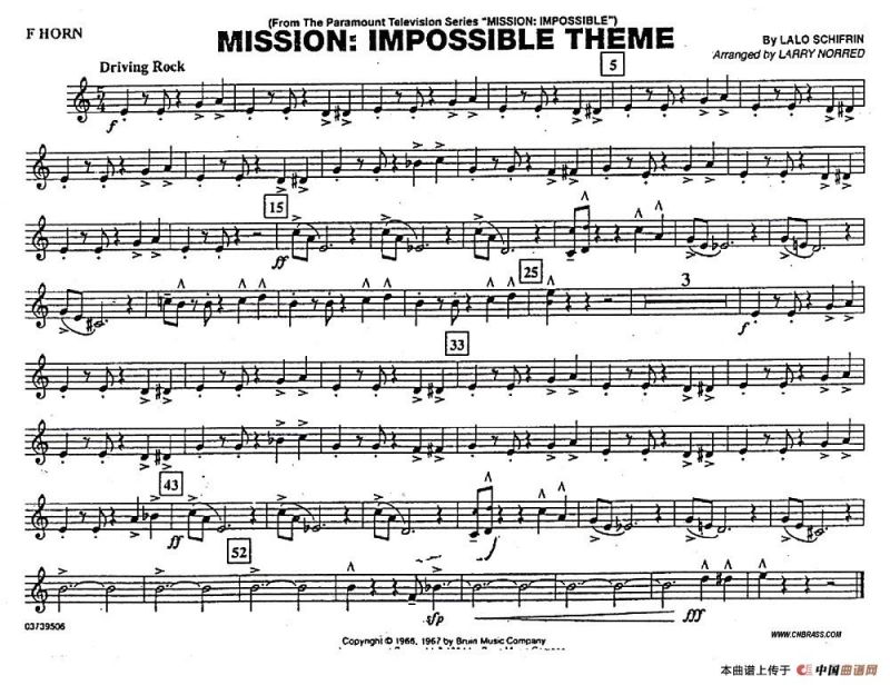 不可能的任务（电影《007》管乐团分谱）