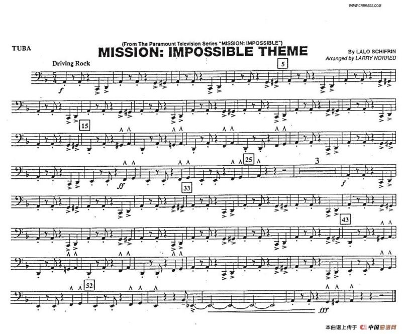 不可能的任务（电影《007》管乐团分谱）