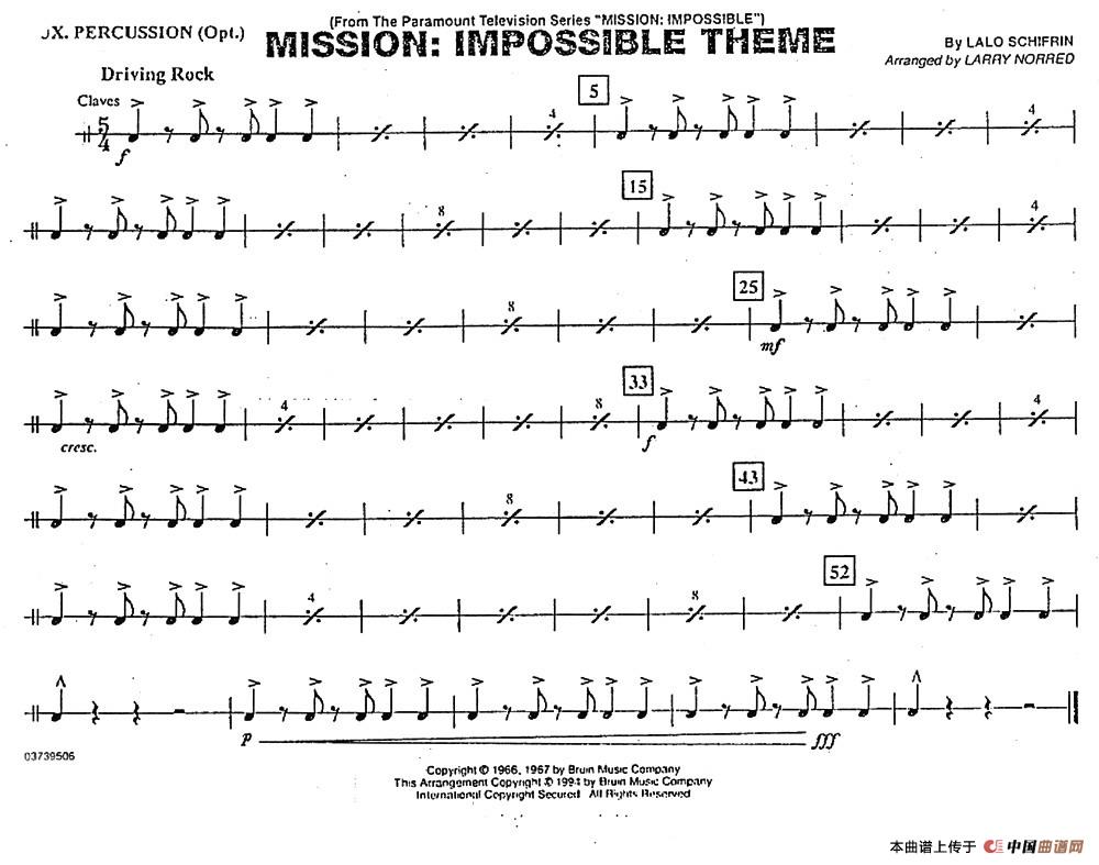不可能的任务（电影《007》管乐团分谱）