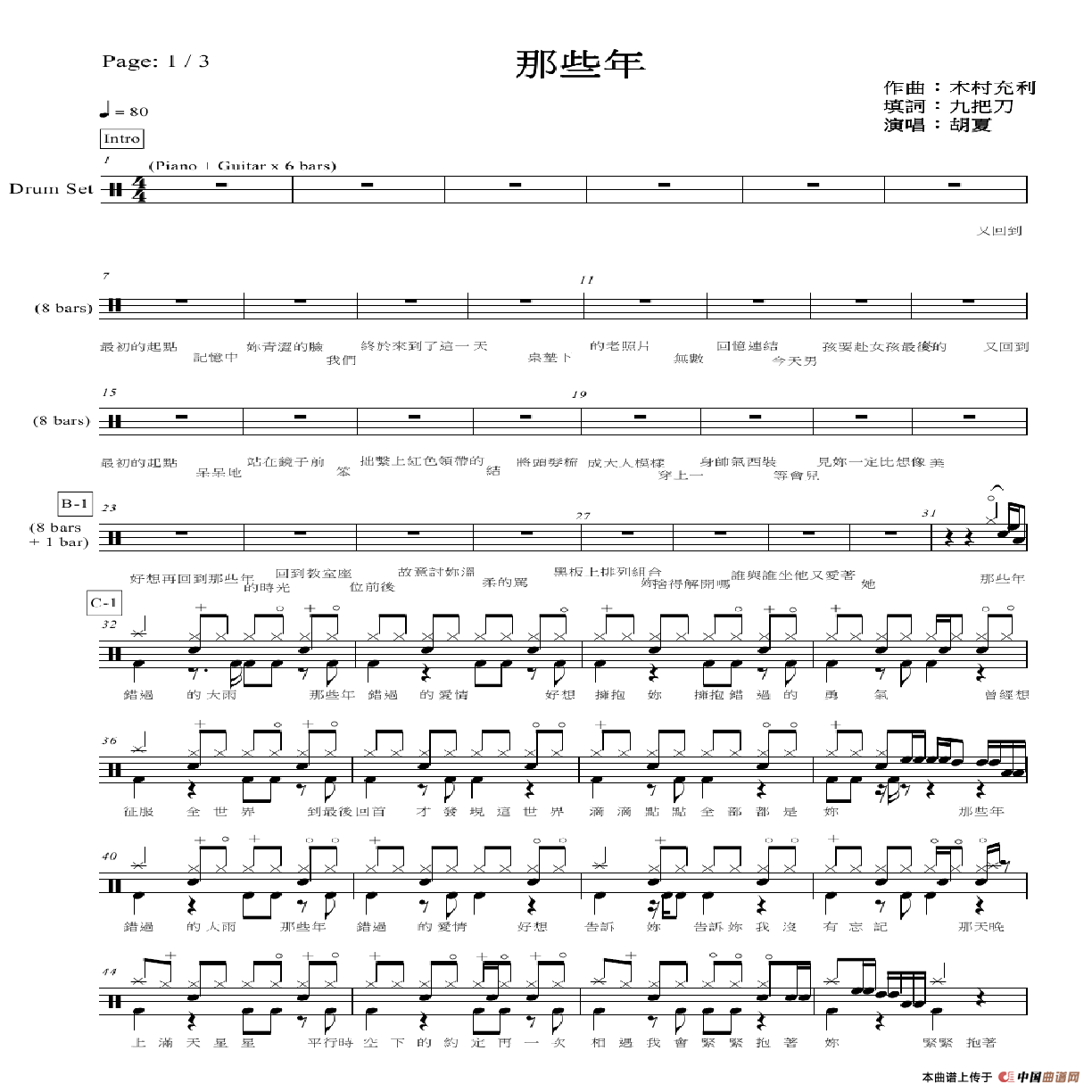 那些年（架子鼓谱）