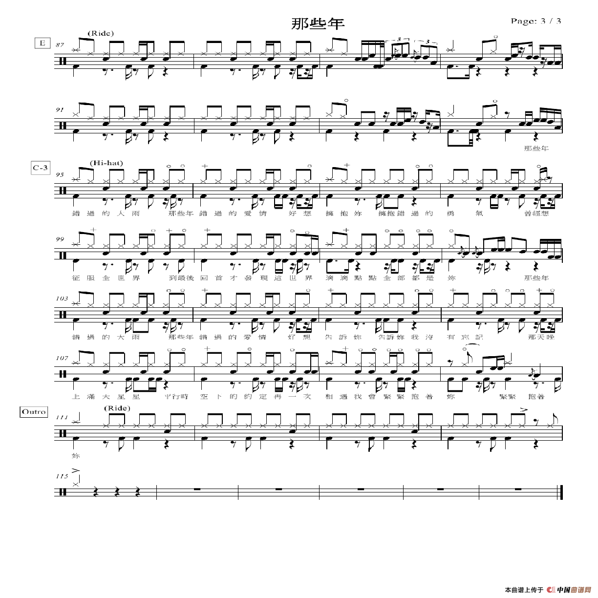 那些年（架子鼓谱）