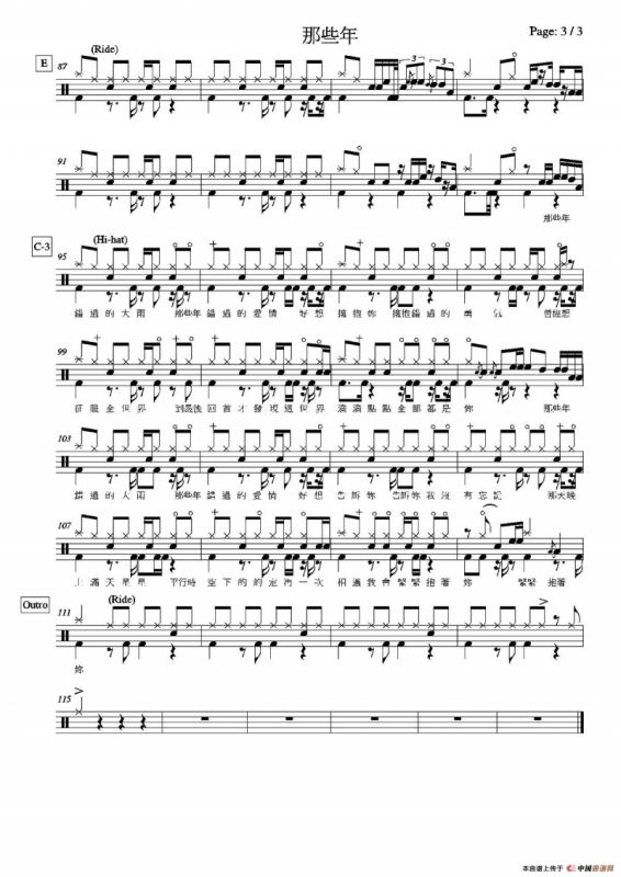 那些年（架子鼓谱）