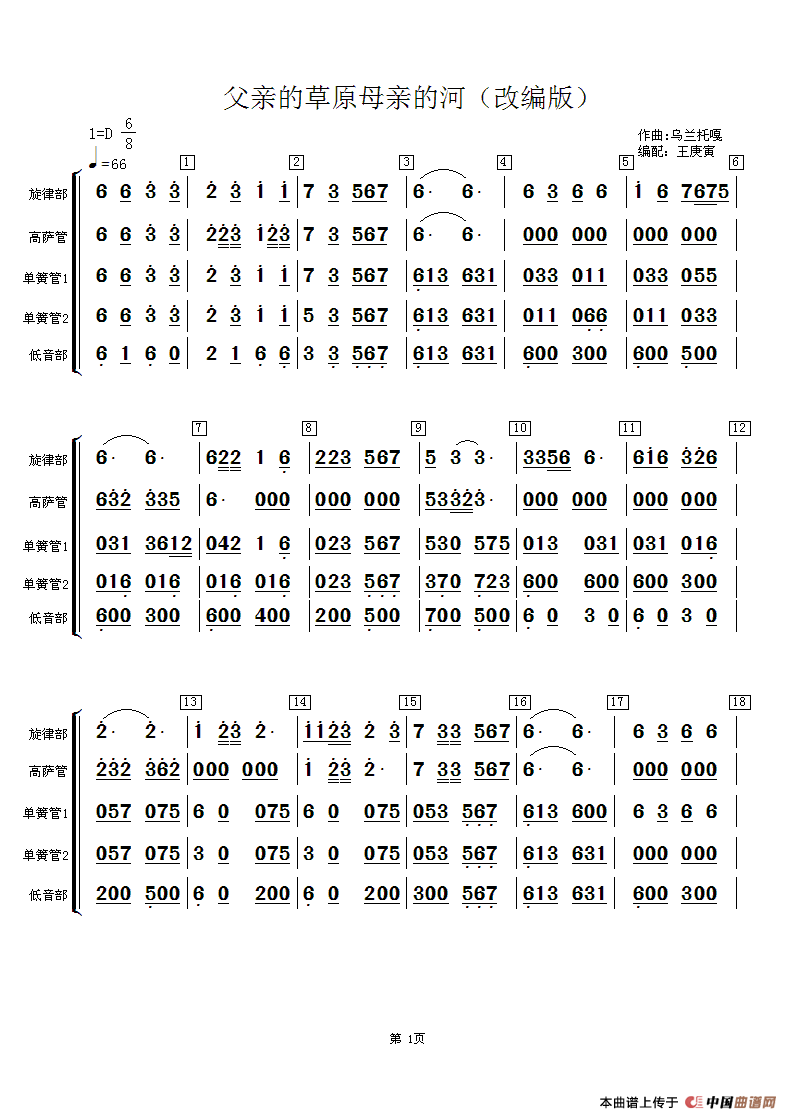 父亲的草原母亲的河（小总谱+分谱+词谱）