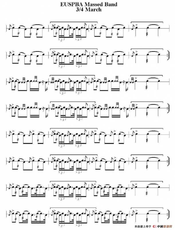 EUSPBA Massed Band 3/4 March（行进乐队3/4拍鼓谱）