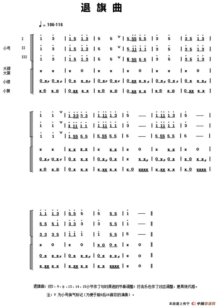 中国少年先锋队鼓号谱：2、退旗曲
