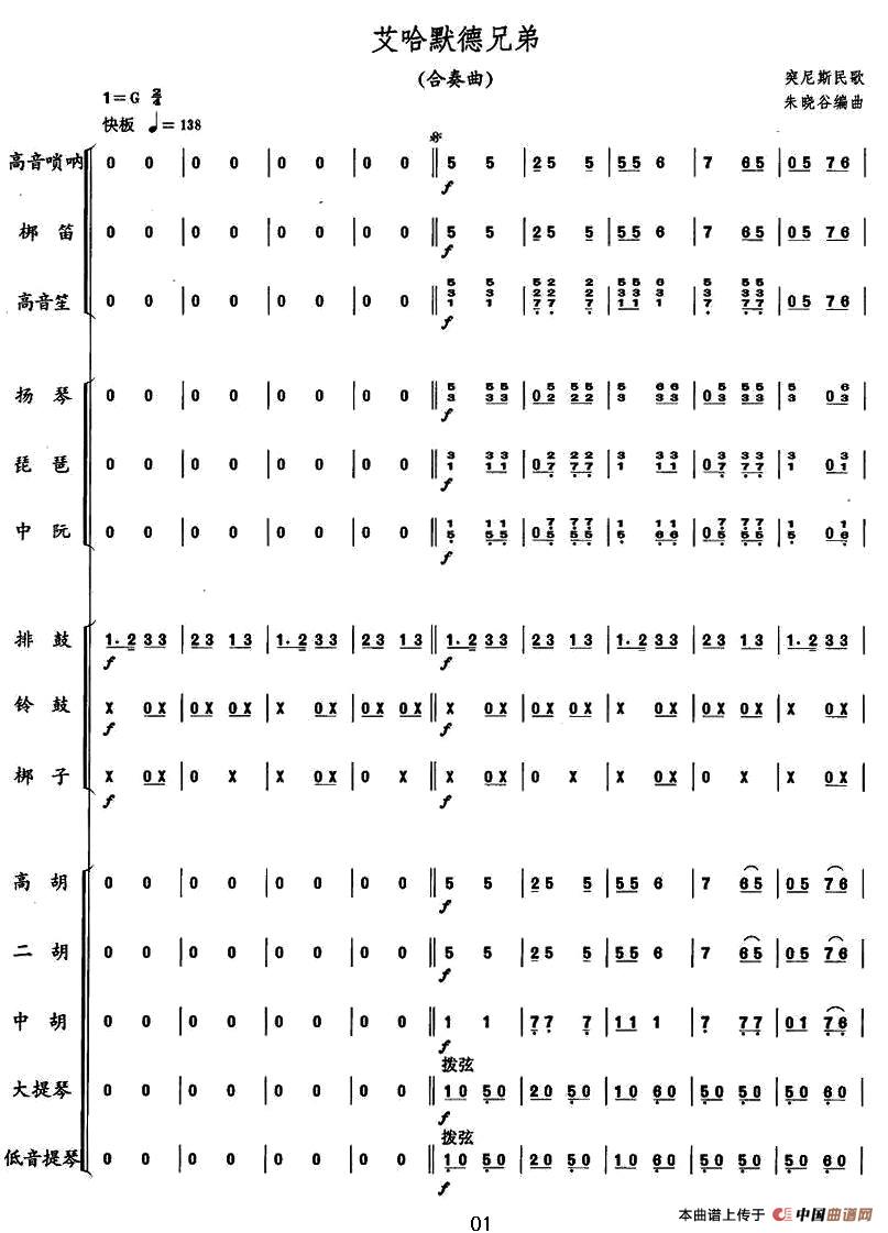 艾哈默德兄弟（突尼斯民歌、合奏总谱）