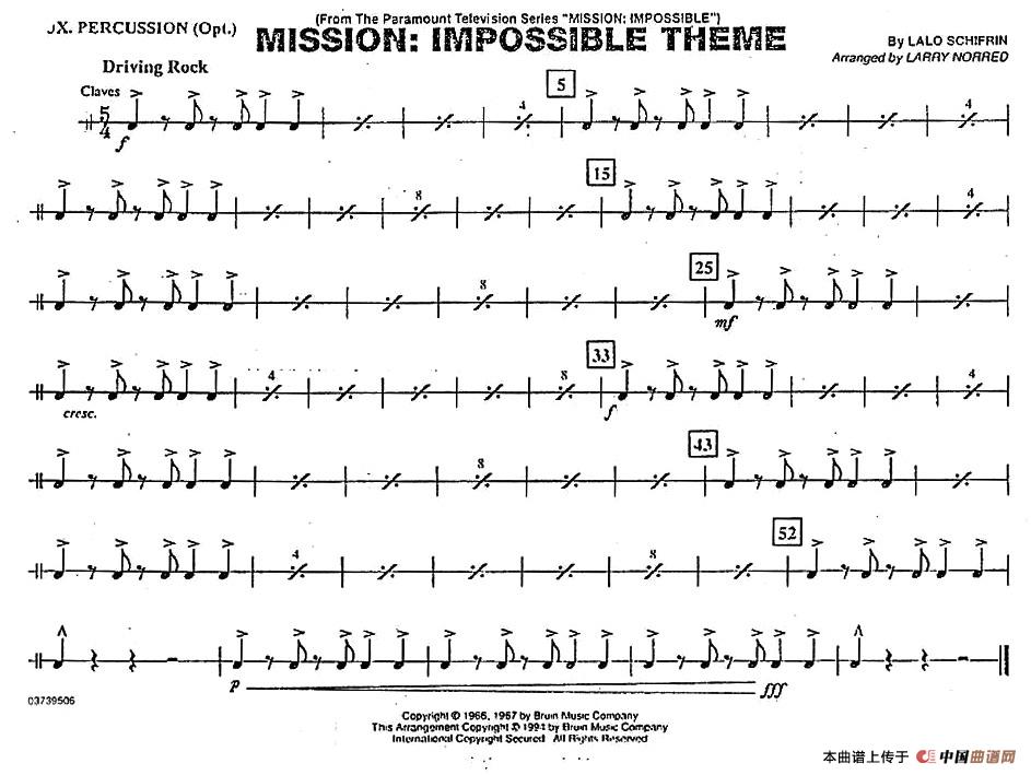MISSION:IMPOSSIBLE THEME（分谱：打击乐）