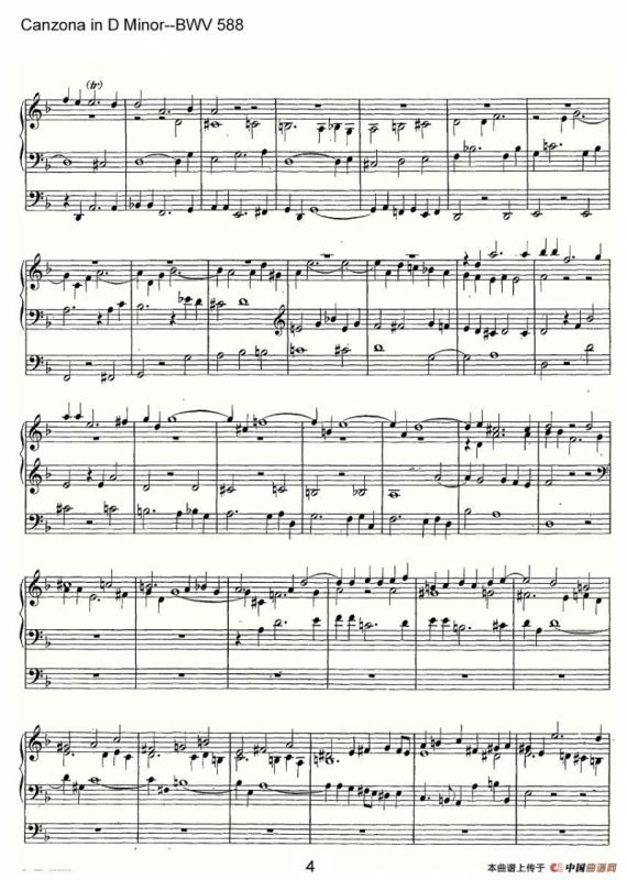 Canzona in D Minor--BWV 588（管风琴谱）