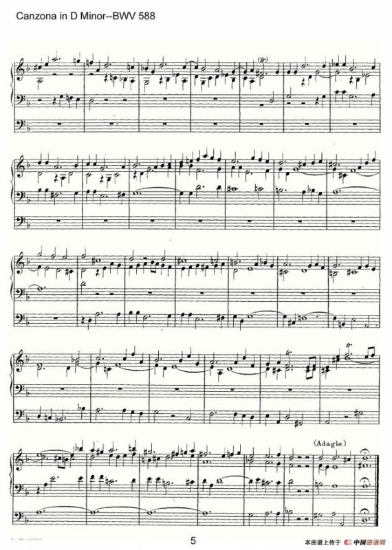 Canzona in D Minor--BWV 588（管风琴谱）