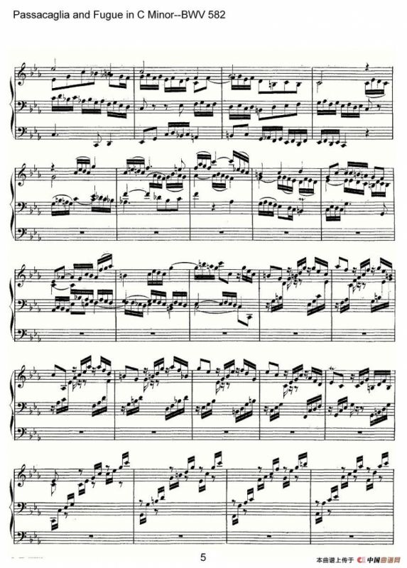 Passacaglia and Fugue in C Minor--BWV 582（管风琴谱）