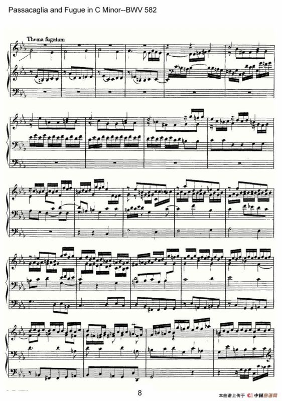 Passacaglia and Fugue in C Minor--BWV 582（管风琴谱）