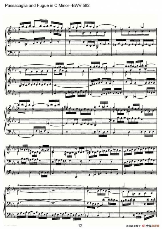 Passacaglia and Fugue in C Minor--BWV 582（管风琴谱）