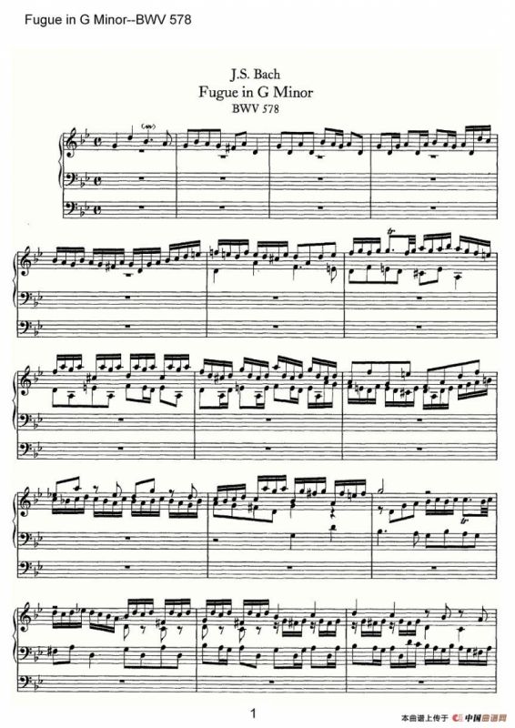 Fugue in G Minor--BWV 578（管风琴谱）