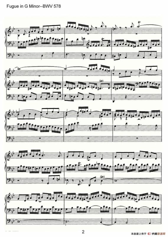 Fugue in G Minor--BWV 578（管风琴谱）