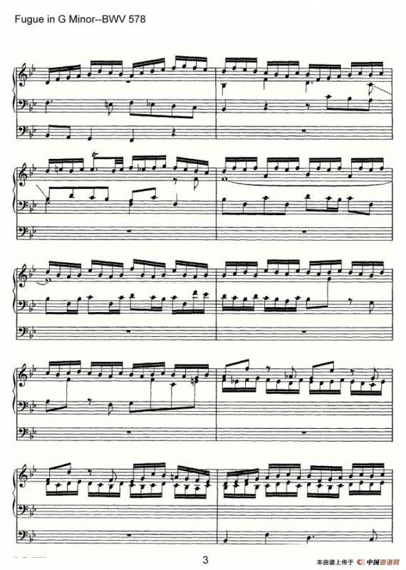 Fugue in G Minor--BWV 578（管风琴谱）