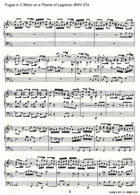 Fugue in C Minor on a Theme of Legrenzi--BWV 574（管风琴谱）