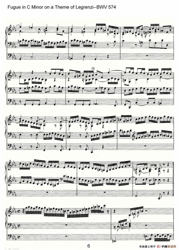 Fugue in C Minor on a Theme of Legrenzi--BWV 574（管风琴谱）