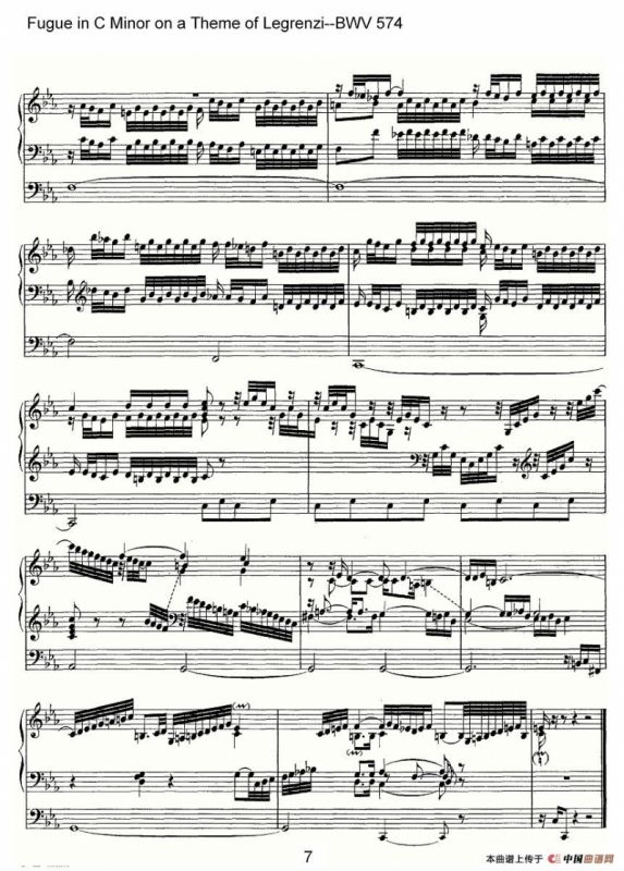 Fugue in C Minor on a Theme of Legrenzi--BWV 574（管风琴谱）