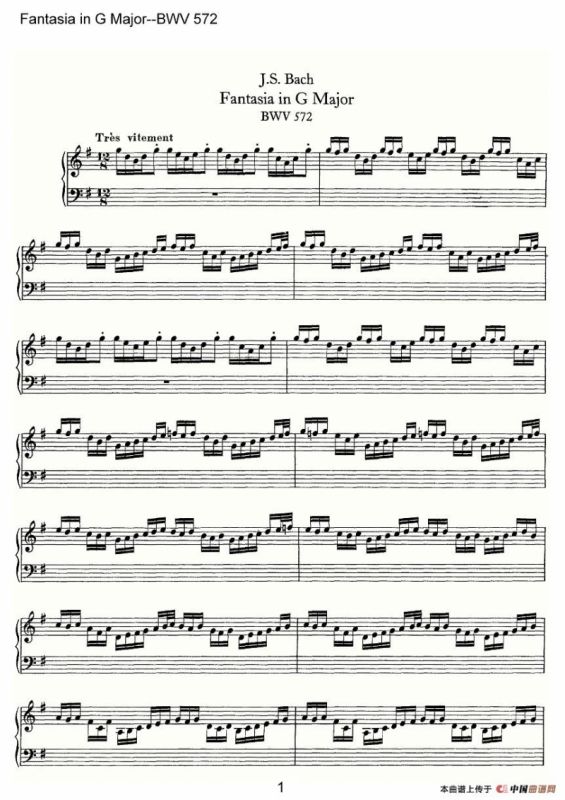 Fantasia in G Major--BWV 572（管风琴谱）
