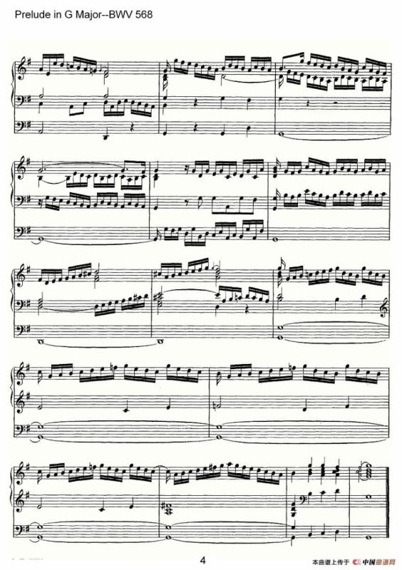 Prelude in G Major--BWV 568（管风琴谱）