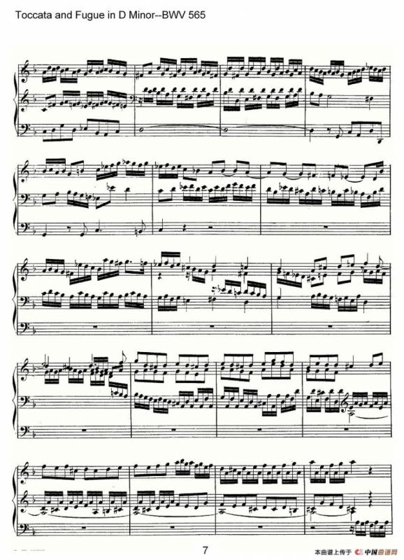 Toccata and Fugue in D Minor--BWV 565（管风琴谱）
