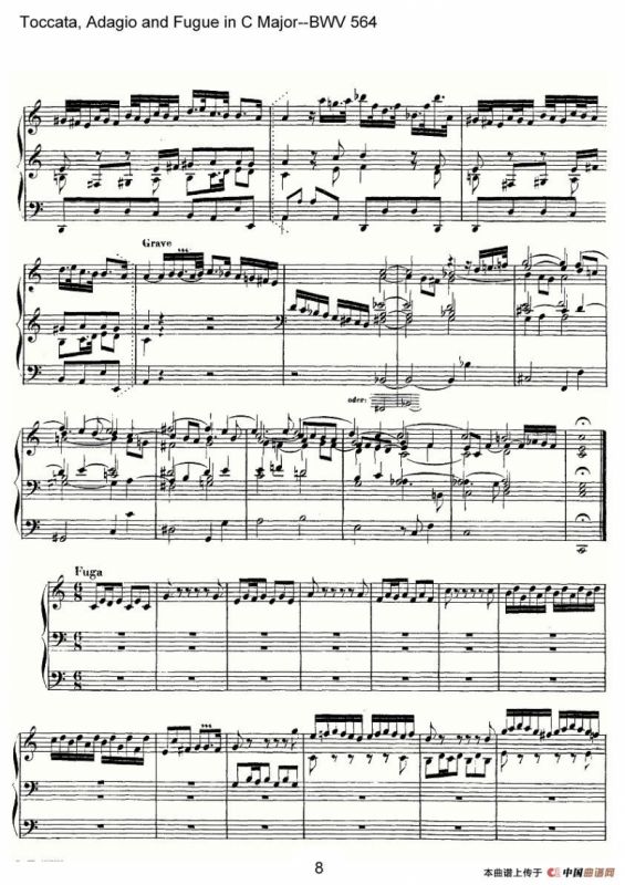 Toccata, Adagio and Fugue in C Major--BWV 564（管风琴谱）