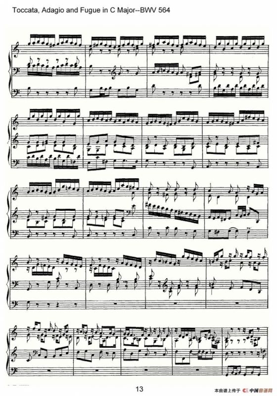 Toccata, Adagio and Fugue in C Major--BWV 564（管风琴谱）