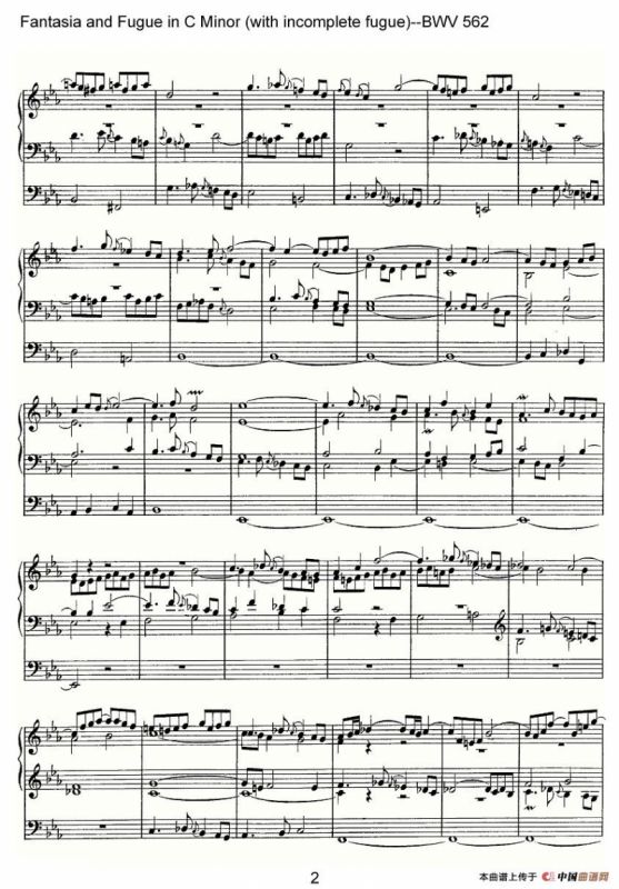 Fantasia and Fugue in C Minor (with incomplete fugue)--BWV 562（管风琴谱）