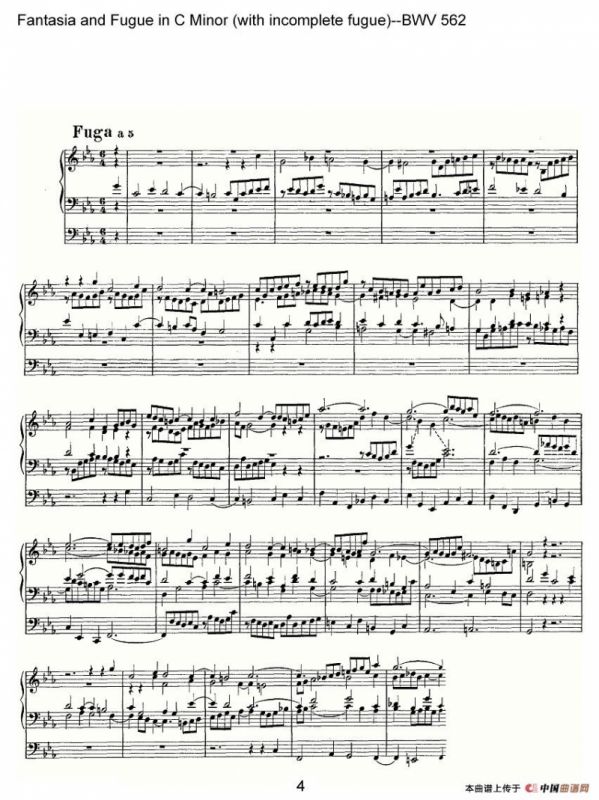 Fantasia and Fugue in C Minor (with incomplete fugue)--BWV 562（管风琴谱）